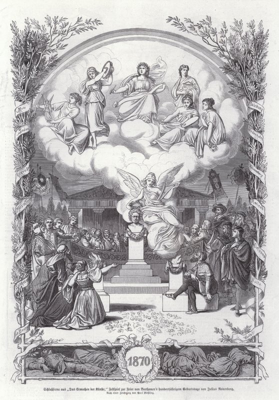 Escena final de El despertar de las artes, celebración del centenario del nacimiento de Beethoven, por Julius Rodenberg de Johann Paul Adolf Kiessling