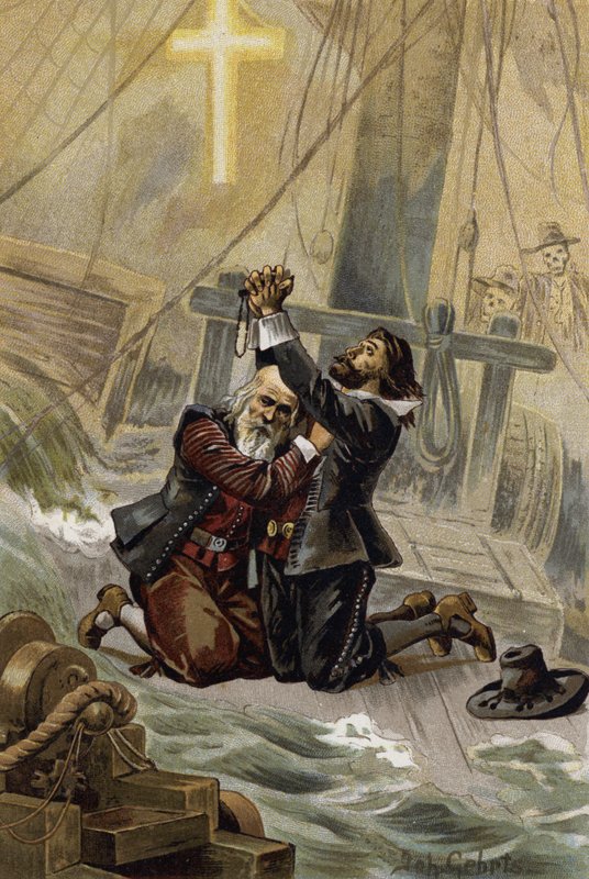Ilustración de El holandés volador, o Der Fliegende Hollander (litografía en color) de Johannes (after) Gehrts