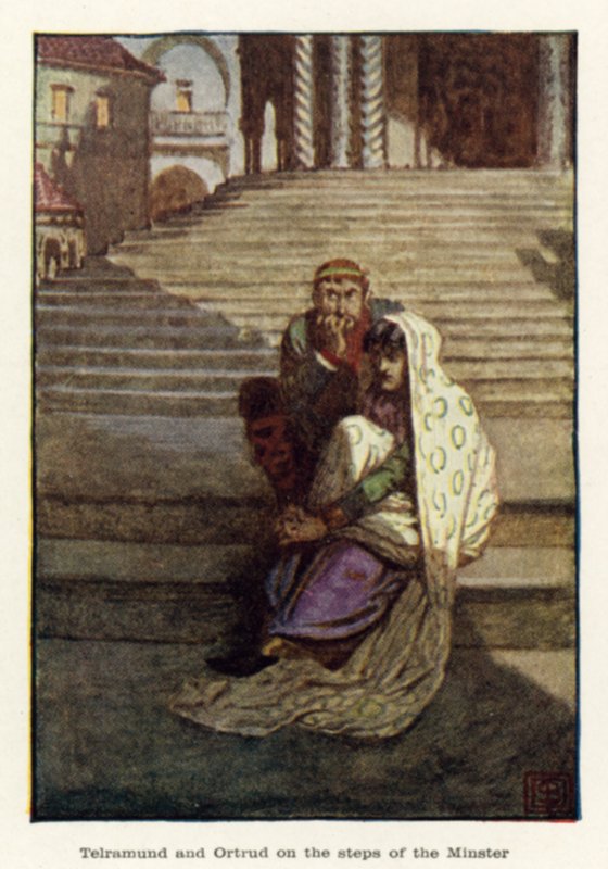 Telramund y Ortrud en los escalones de la Catedral de John Byam Liston Shaw