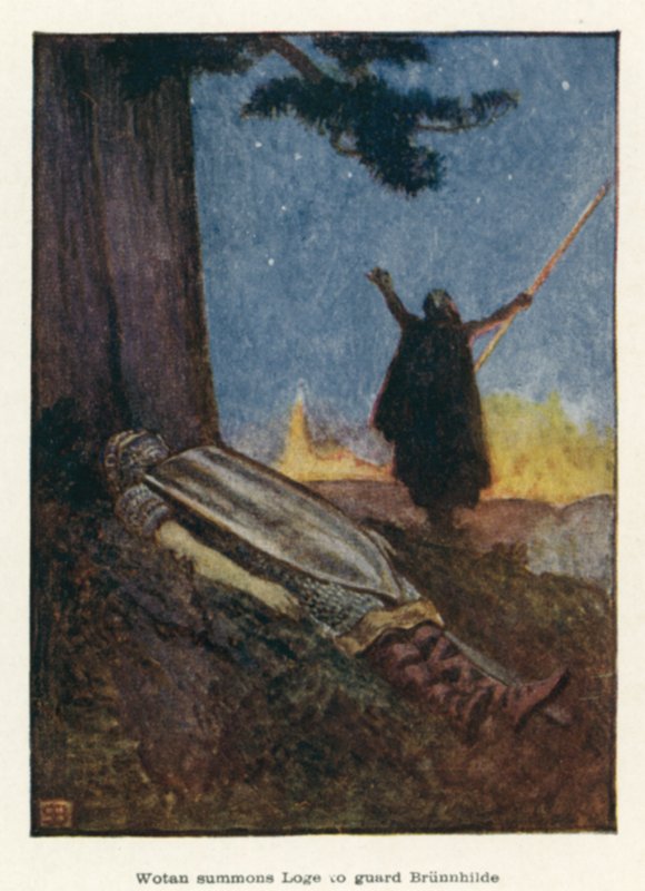 Wotan convoca a Loge para proteger a Brunnhilde de John Byam Liston Shaw