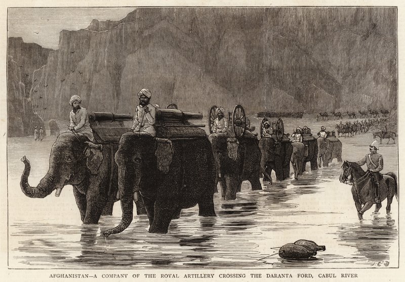 Afganistán, una compañía de la Artillería Real cruzando el vado de Daranta, río Cabul de John Charles Dollman