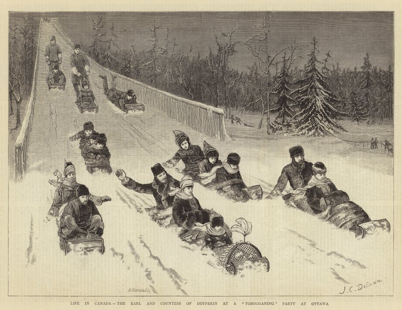 Vida en Canadá, el Conde y la Condesa de Dufferin en una fiesta de tobogán en Ottawa de John Charles Dollman