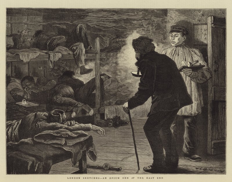 Bocetos de Londres, un fumadero de opio en el East End de John Charles Dollman