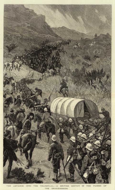 El avance en el Transvaal, un convoy británico en los pasos del Drakensberg de John Charles Dollman