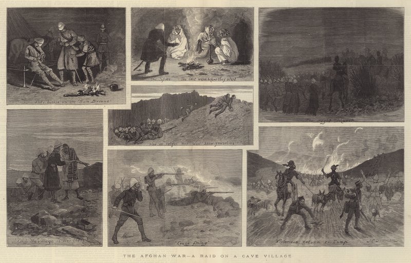 La guerra afgana, una incursión en una aldea cueva de John Charles Dollman