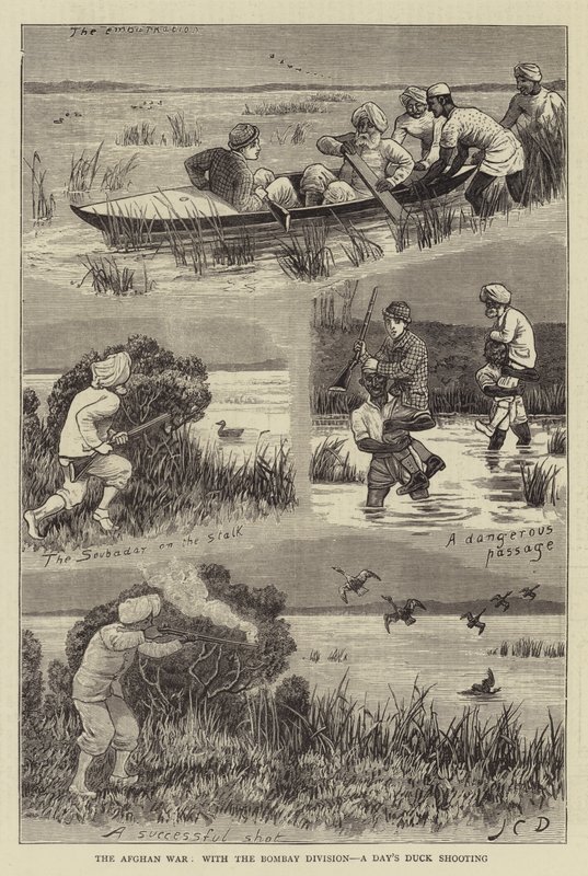 La guerra afgana, con la División de Bombay, un día de caza de patos de John Charles Dollman