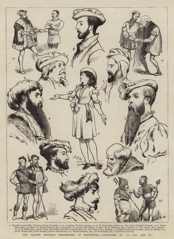 La Actuación Memorial de Calvert en Manchester, Personajes en Como Gustéis de John Charles Dollman