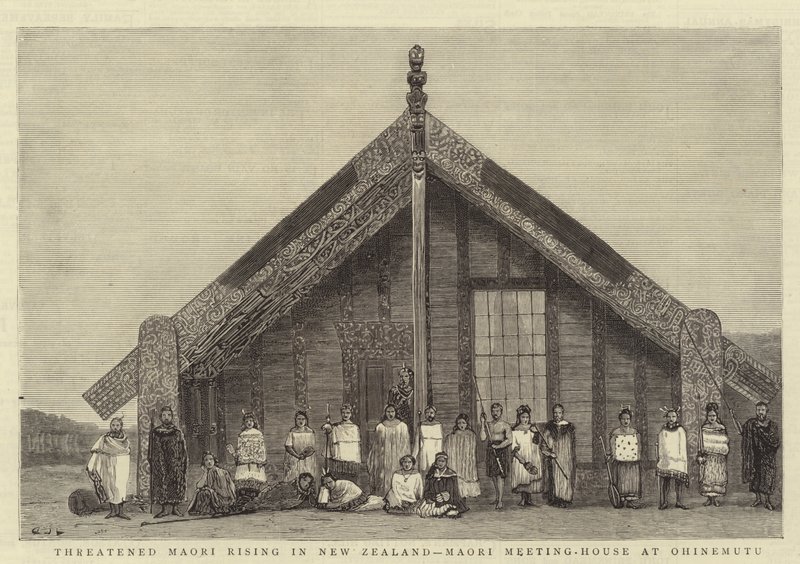 Amenaza de levantamiento maorí en Nueva Zelanda, Casa de Reuniones Maorí en Ohinemutu de John Charles Dollman