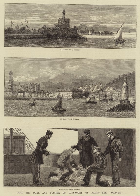 Con el Duque y la Duquesa de Connaught a bordo del Osborne de John Charles Dollman