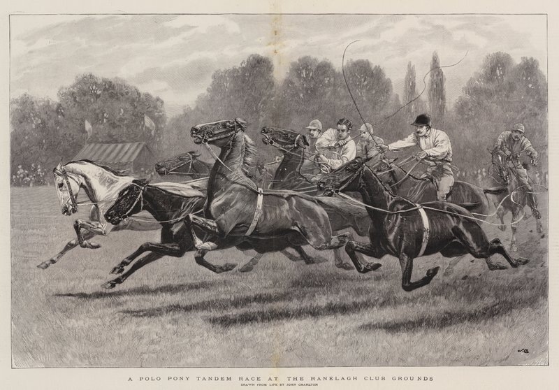 Carrera de tándem de ponis de polo en los terrenos del Club Ranelagh de John Charlton