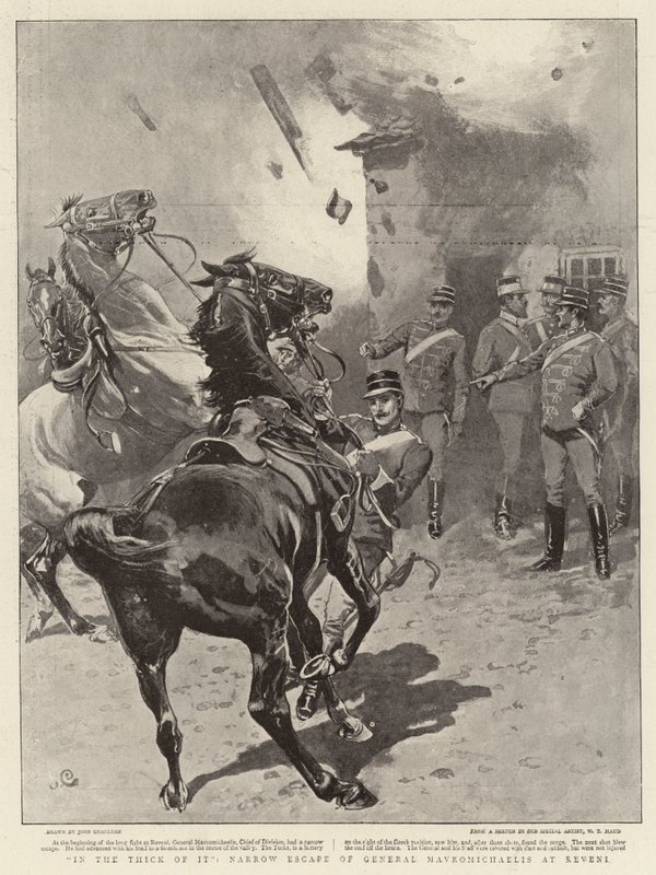 En el grueso de la batalla, escape estrecho del general Mavromichaelis en Reveni de John Charlton
