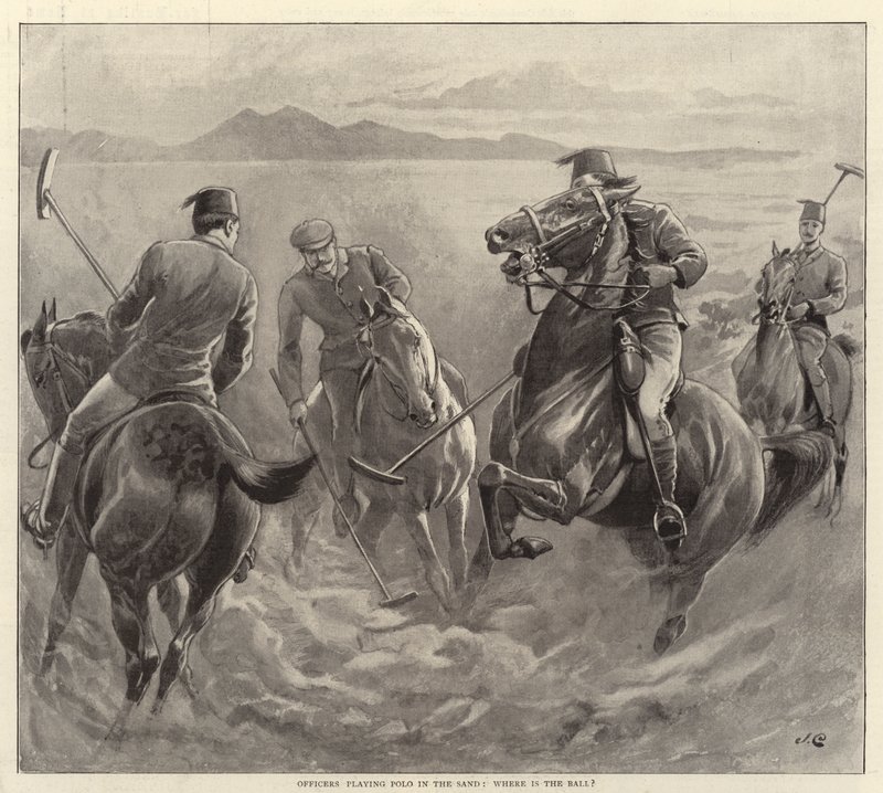 Oficiales jugando al polo en la arena, ¿dónde está la pelota? de John Charlton