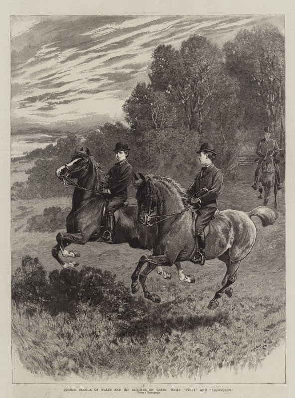 El Príncipe Jorge de Gales y su hermano en sus ponis Swift y Slowcoach de John Charlton