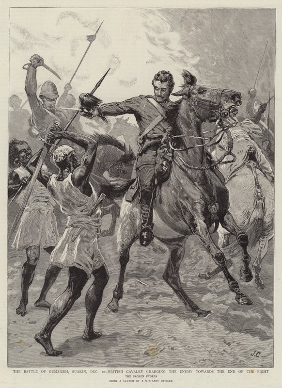 La batalla de Gemaizeh, Suakin, 20 de diciembre, caballería británica cargando contra el enemigo hacia el final de la lucha de John Charlton