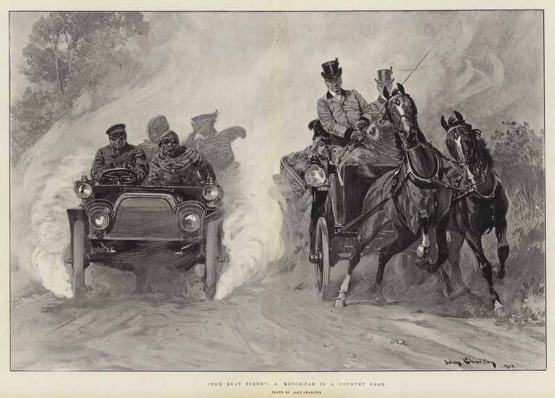 El demonio del polvo, un automóvil en un camino rural de John Charlton