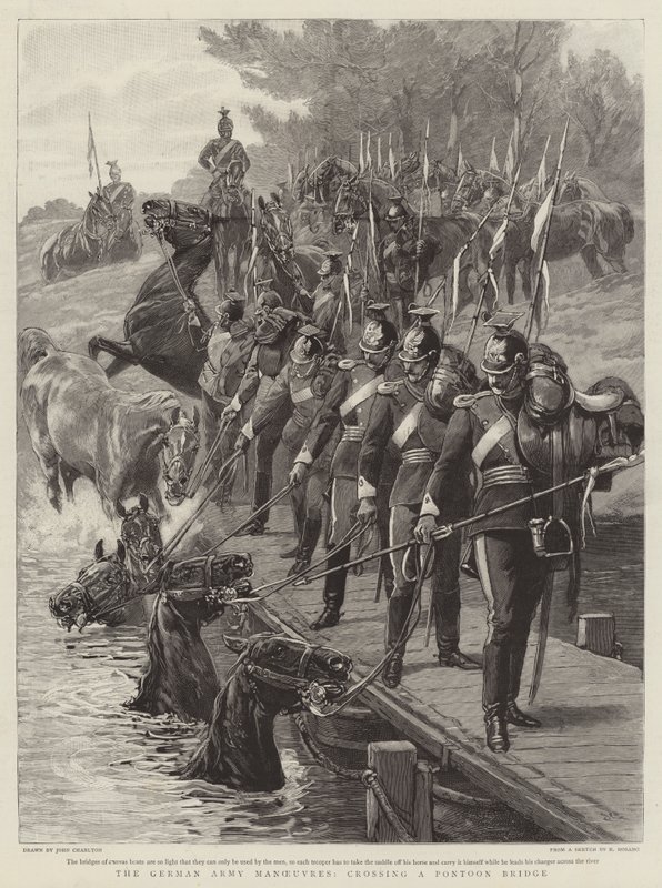 Las maniobras del ejército alemán, cruzando un puente de pontones de John Charlton