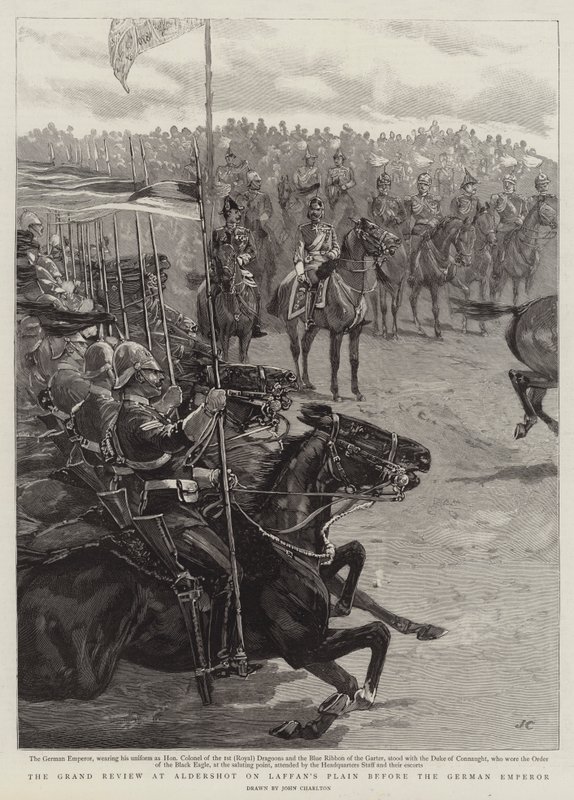 La Gran Revista en Aldershot en la Llanura de Laffan ante el Emperador Alemán de John Charlton