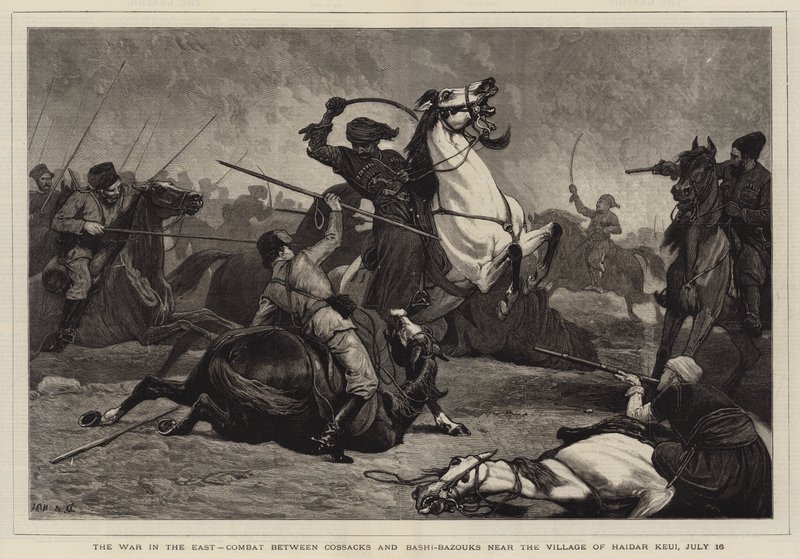 La guerra en el Este, combate entre cosacos y bashi-bazouks cerca del pueblo de Haidar Keui, 16 de julio de John Charlton