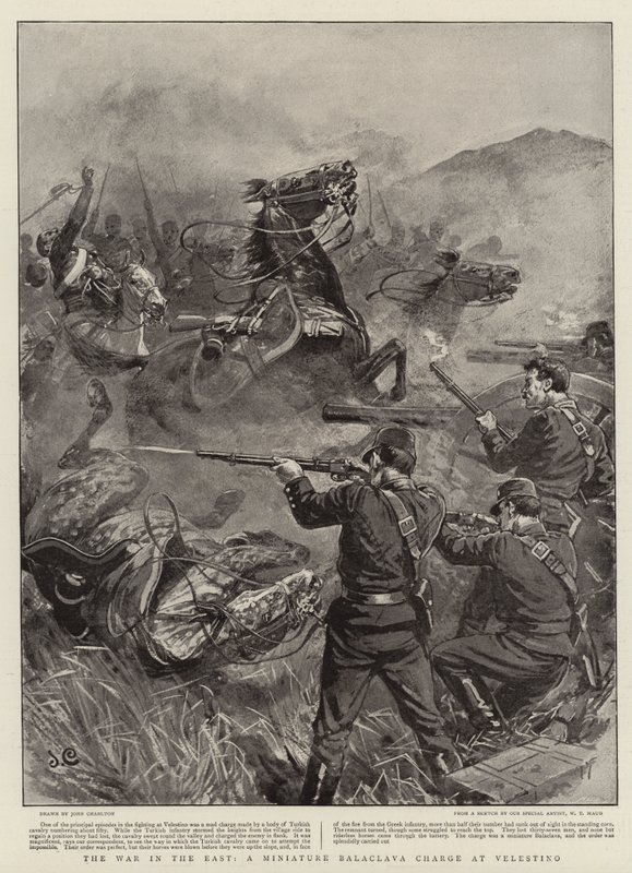 La guerra en el este, una carga de miniatura de Balaclava en Velestino de John Charlton