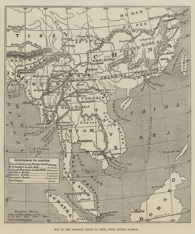 Mapa de la Ruta Propuesta a China desde Birmania Británica de John Dower