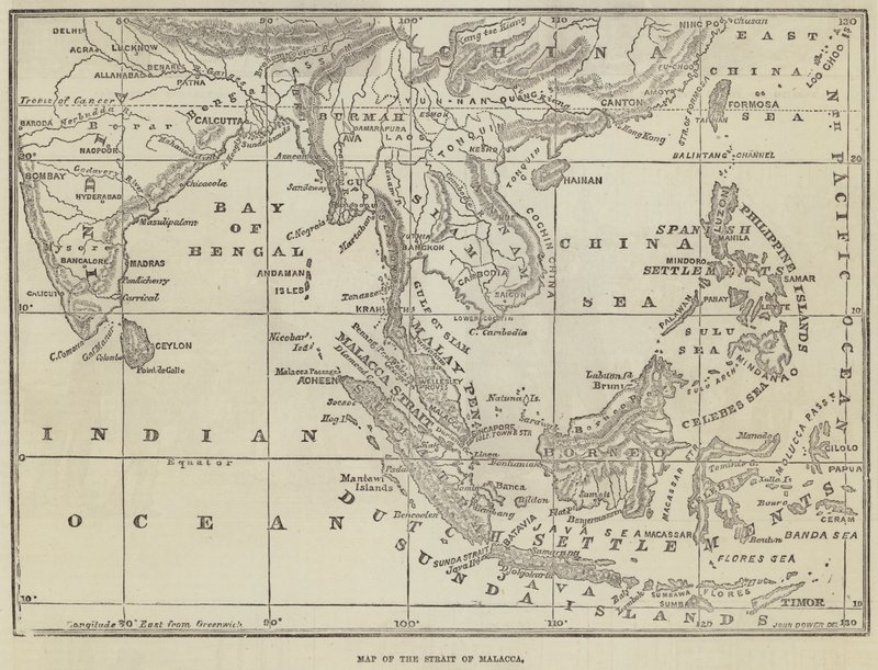 Mapa del Estrecho de Malaca de John Dower