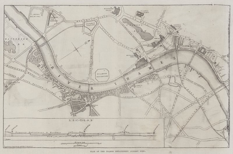 Plano del Embankment del Támesis, lado de Surrey de John Dower