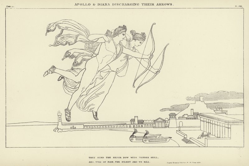 Apolo y Diana disparando sus flechas de John Flaxman