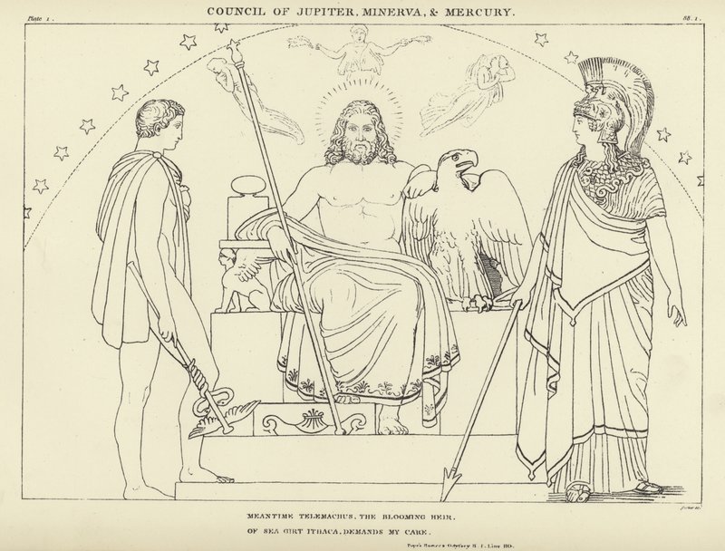 Consejo de Júpiter, Minerva y Mercurio de John Flaxman