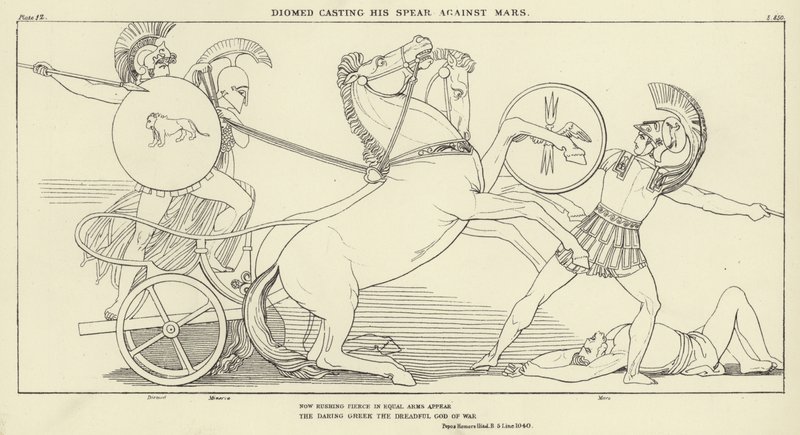 Diomedes lanzando su lanza contra Marte de John Flaxman