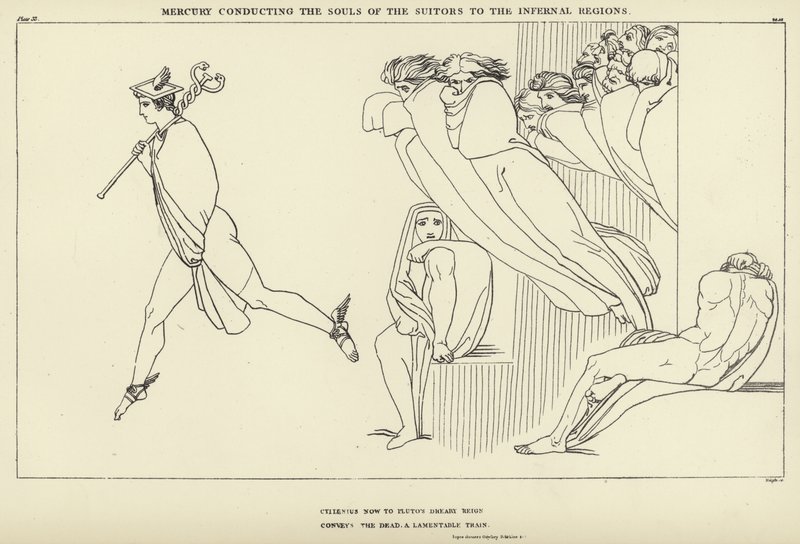 Mercurio conduciendo las almas de los pretendientes a las regiones infernales de John Flaxman