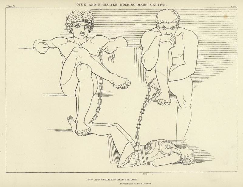 Oto y Efialtes sosteniendo a Marte cautivo de John Flaxman