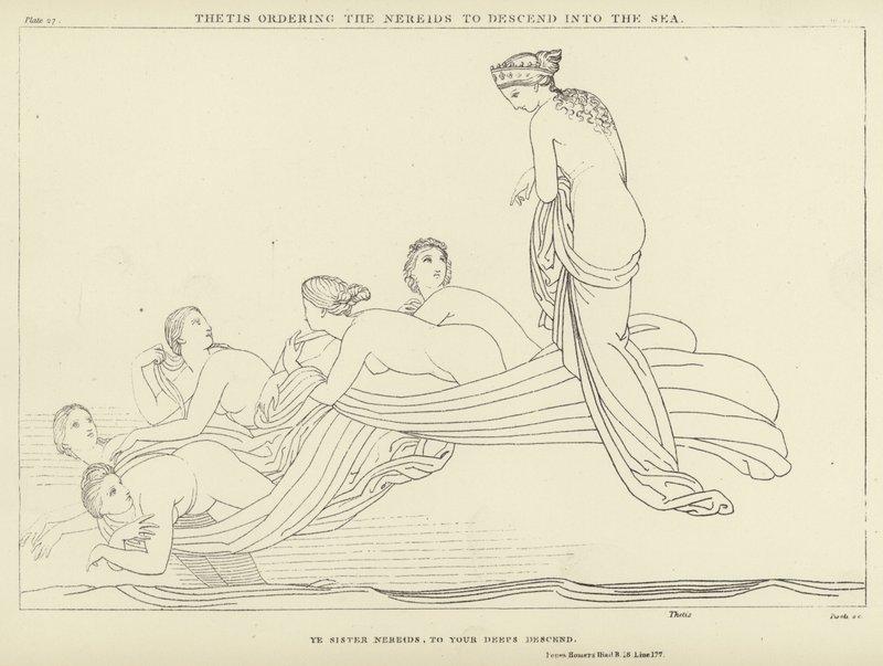 Tetis ordenando a las nereidas descender al mar de John Flaxman