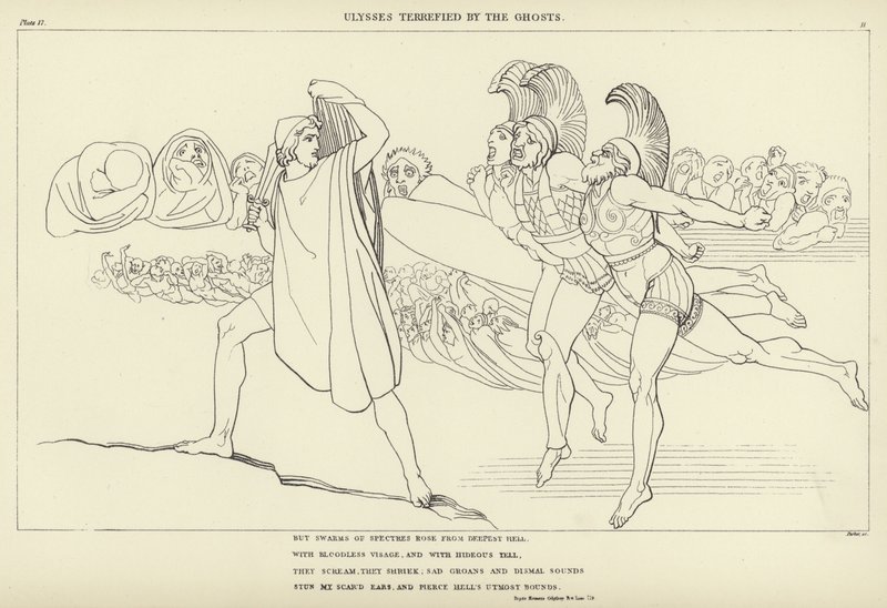 Ulises aterrorizado por los fantasmas de John Flaxman