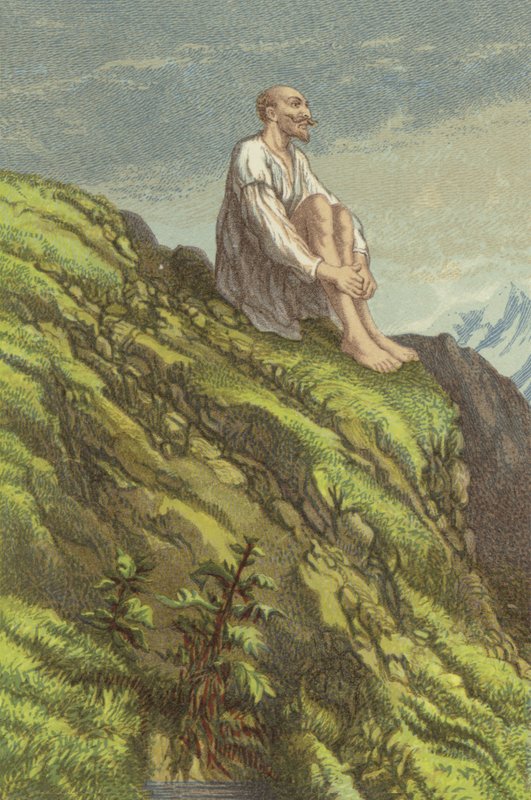 Don Quijote en la Sierra Morena haciendo penitencia (cromolitografía) de John Gilbert