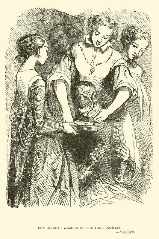 Don Quijote lavado por las cuatro doncellas de John Gilbert