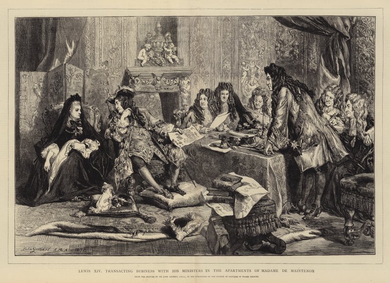 Luis XIV, realizando negocios con sus ministros en los apartamentos de Madame de Maintenon de John Gilbert