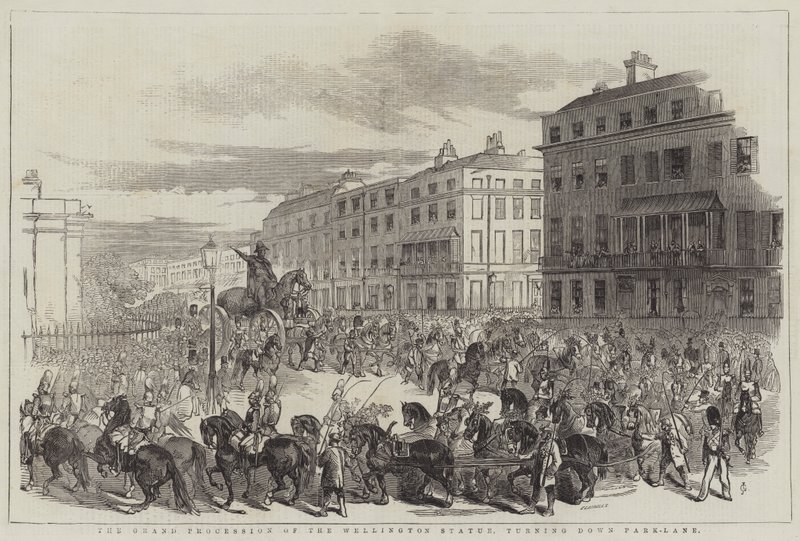 La gran procesión de la estatua de Wellington, girando por Park-Lane de John Gilbert