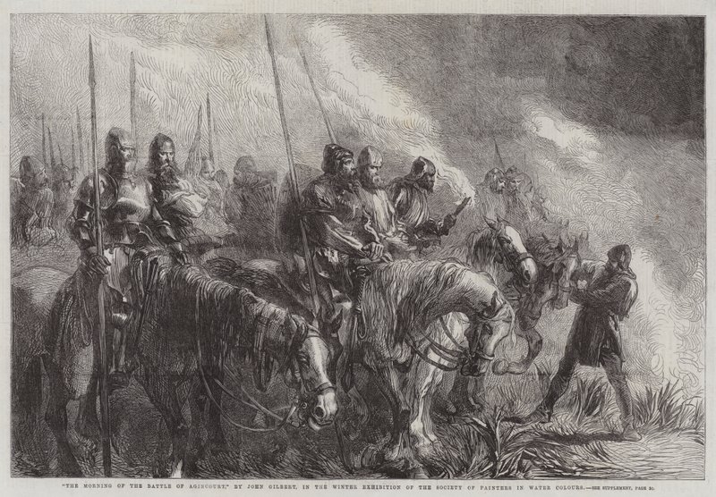 La mañana de la batalla de Agincourt, en la Exposición de Invierno de la Sociedad de Pintores en Acuarela de John Gilbert