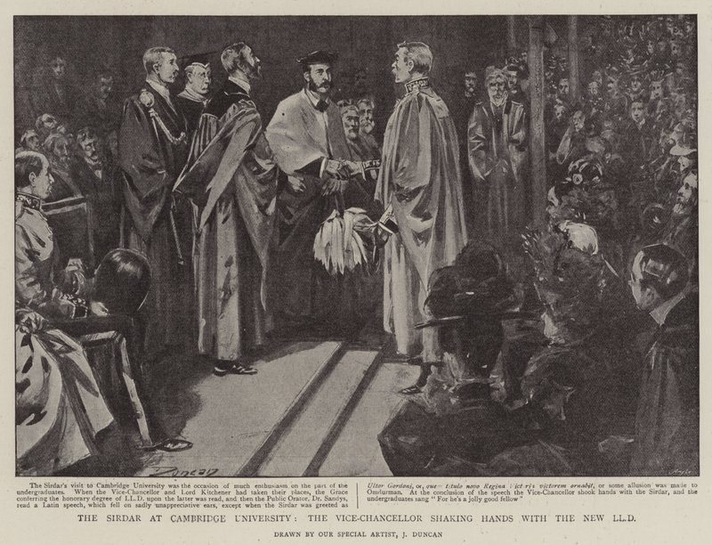 El Sirdar en la Universidad de Cambridge, el Vicecanciller Dando la Mano al Nuevo LLD de after John Duncan