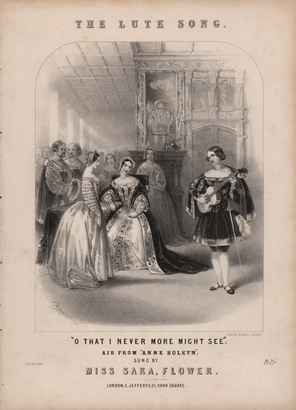 La Canción del Laúd de Anna Bolena de Donizetti (litografía en color) de John (after) Brandard