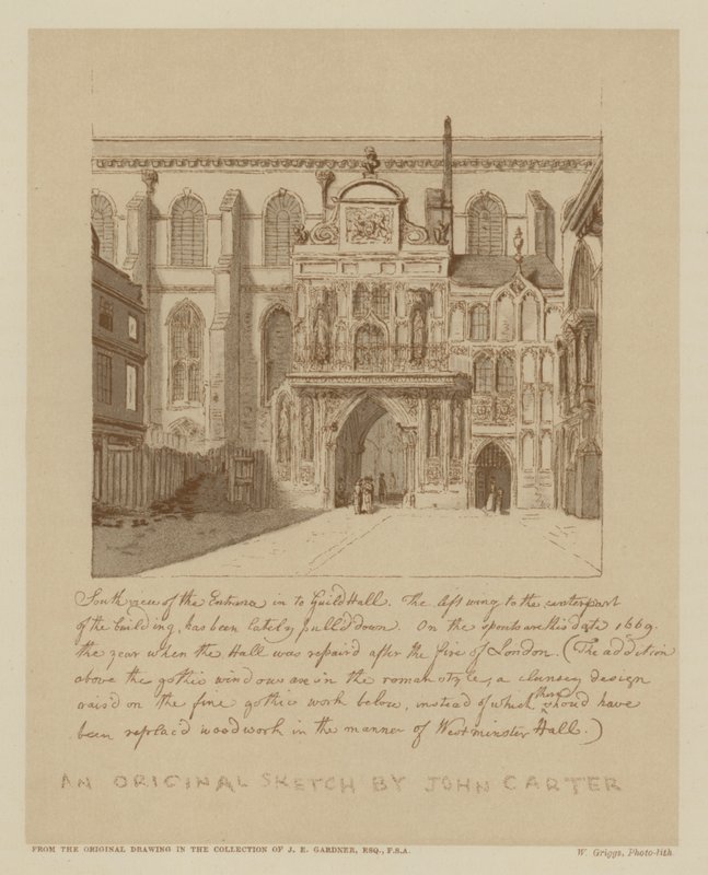 Vista sur de la entrada a Guildhall, Ciudad de Londres de John (after) Carter