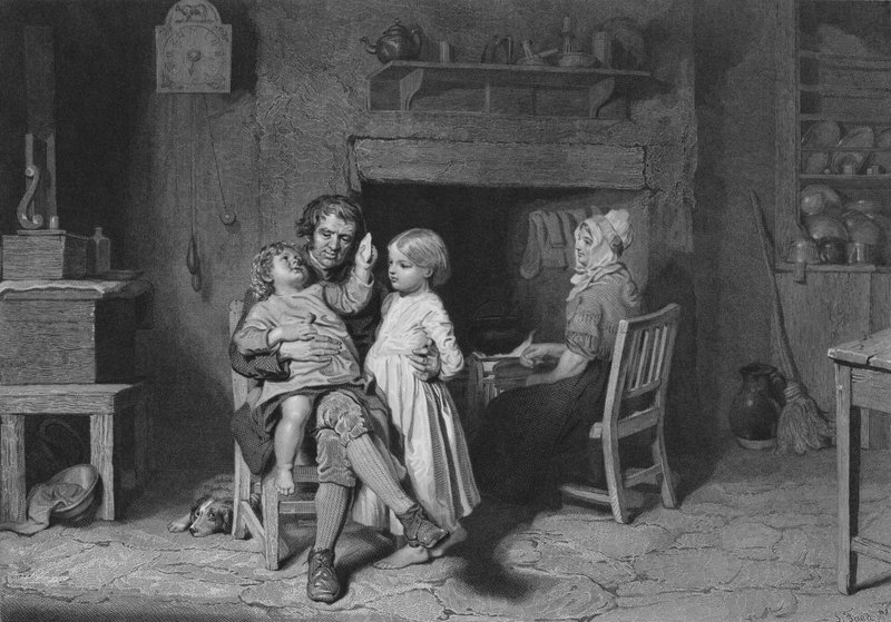Ilustración para La Noche del Cottar por Robert Burns, Verso III (grabado) de John (after) Faed
