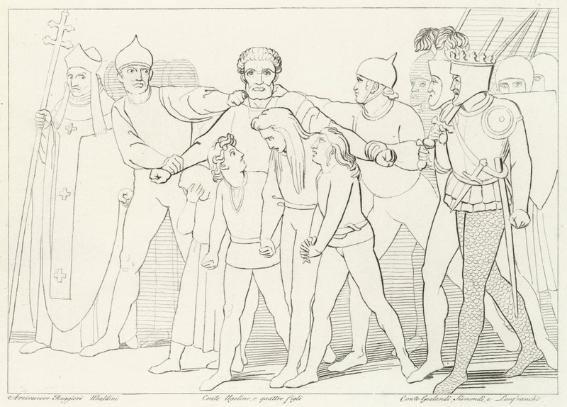 El conde Ugolino capturado, Infierno, Canto 33 (grabado) de John (after) Flaxman