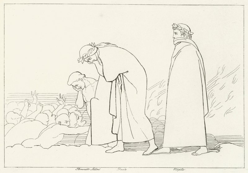 Dante Hablando con su Preceptor, Infierno, Canto 15 (grabado) de John (after) Flaxman