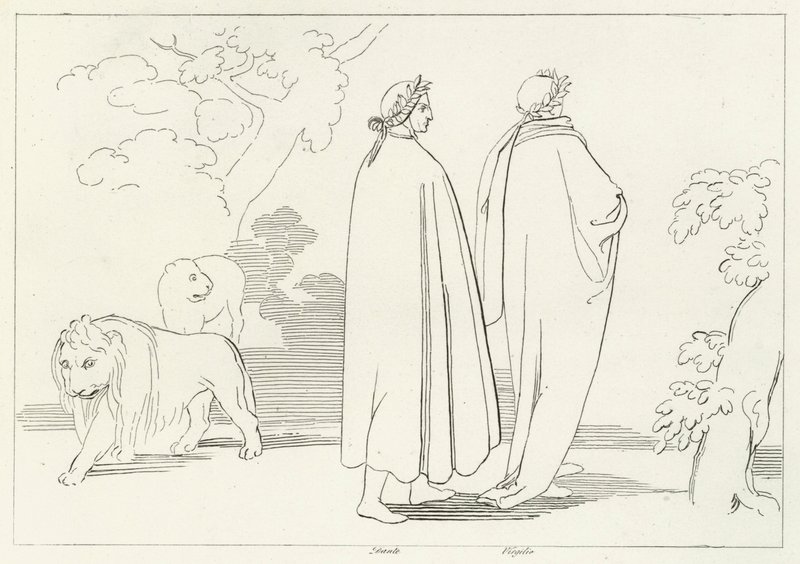 Entrando en el bosque oscuro, Infierno, Canto 1 (grabado) de John (after) Flaxman