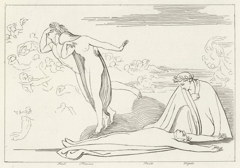 Los Amantes Castigados, Infierno, Canto 5 de John (after) Flaxman