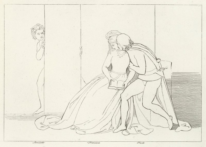 Los amantes sorprendidos, Infierno, Canto 5 de John (after) Flaxman