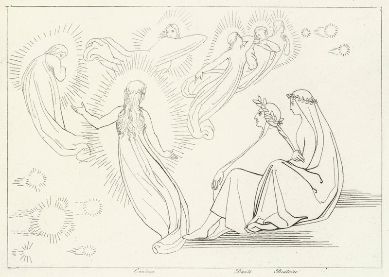 El regreso de Cunizza, Paraíso, Canto 9 de John (after) Flaxman