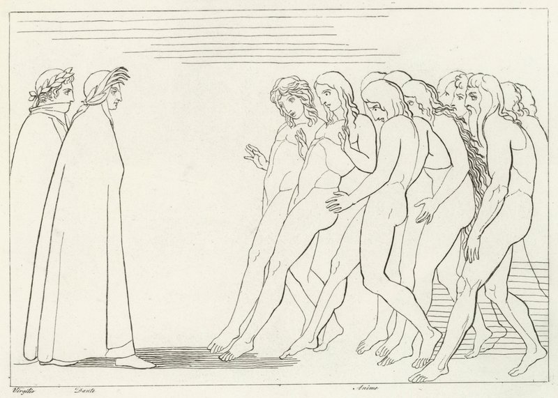 El vestíbulo del Purgatorio, Purgatorio, Canto 3 (grabado) de John (after) Flaxman