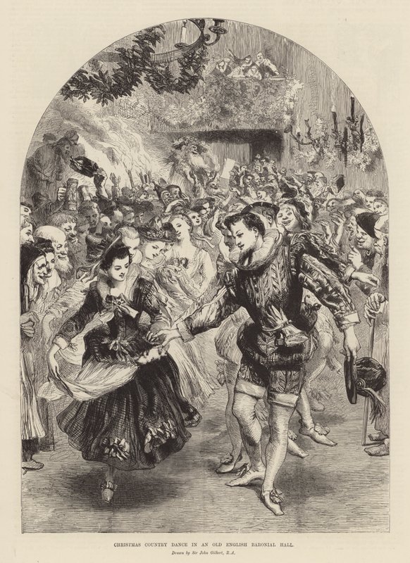 Baile campestre de Navidad en un antiguo salón señorial inglés de John (after) Gilbert